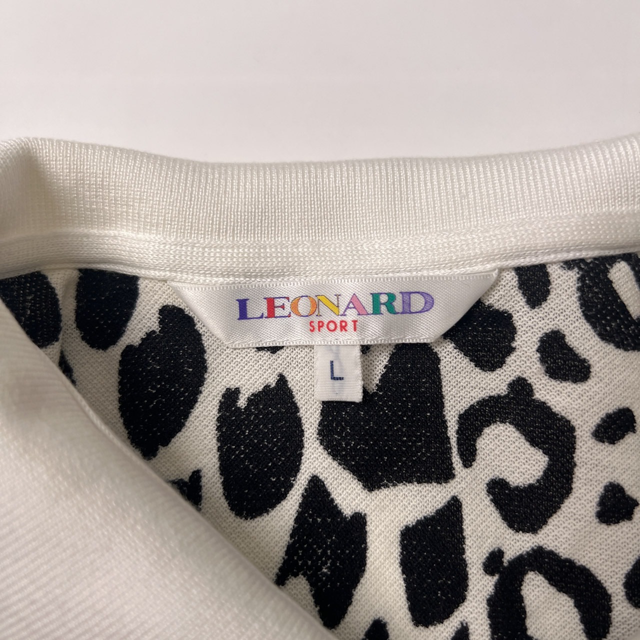 LEONARD sport レオナール レオパード 半袖ポロシャツ L/ブラック ホワイト