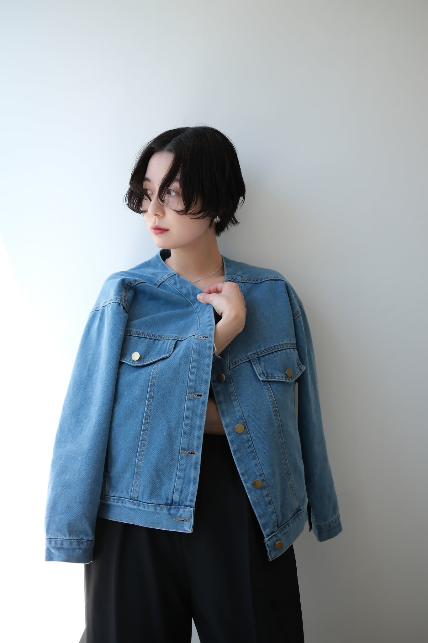 No-collar Denim Jacket ノーカラーデニムジャケット BLue | planet3rd
