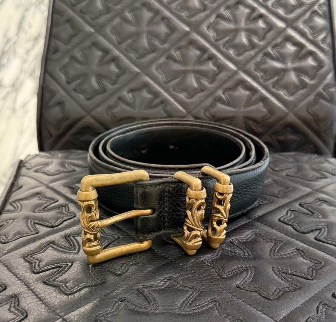 CHROME HEARTS クロムハーツBRONZE 3PC CELTIC ROLLER BELT 38Inch クロムハーツ ブロンズ ケルティックローラーベルト レザーベルト ブラック×ブロンズ