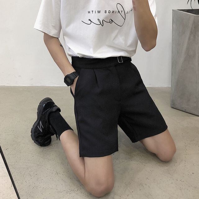 【予約販売】ハーフパンツ メンズ シック ブラック モード系 短パン スタイリッシュ こなれ感 お洒落 韓国 トレンド 春 秋 夏 M/L/XL/2XL