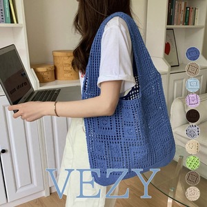 ニットバッグ クロシェ編み トートバッグ おしゃれ 透かし編みバッグ 軽量 肩掛けバッグ 大容量 a4対応 韓国 ニット編みかばん カジュアル 10色 バッグ BAG ベジー VEZY ItemNo.【19543057 】