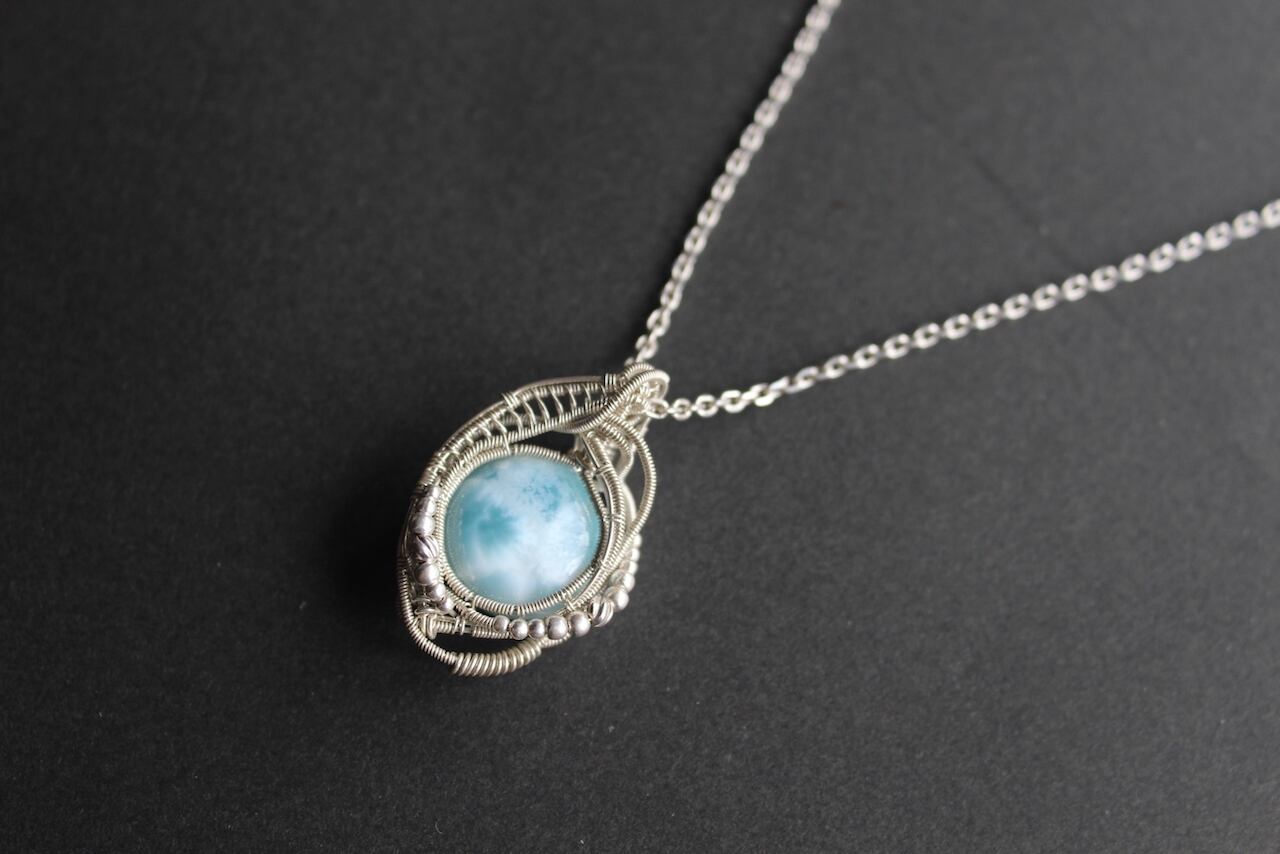 Larimar silver925 wire wrapping pendant