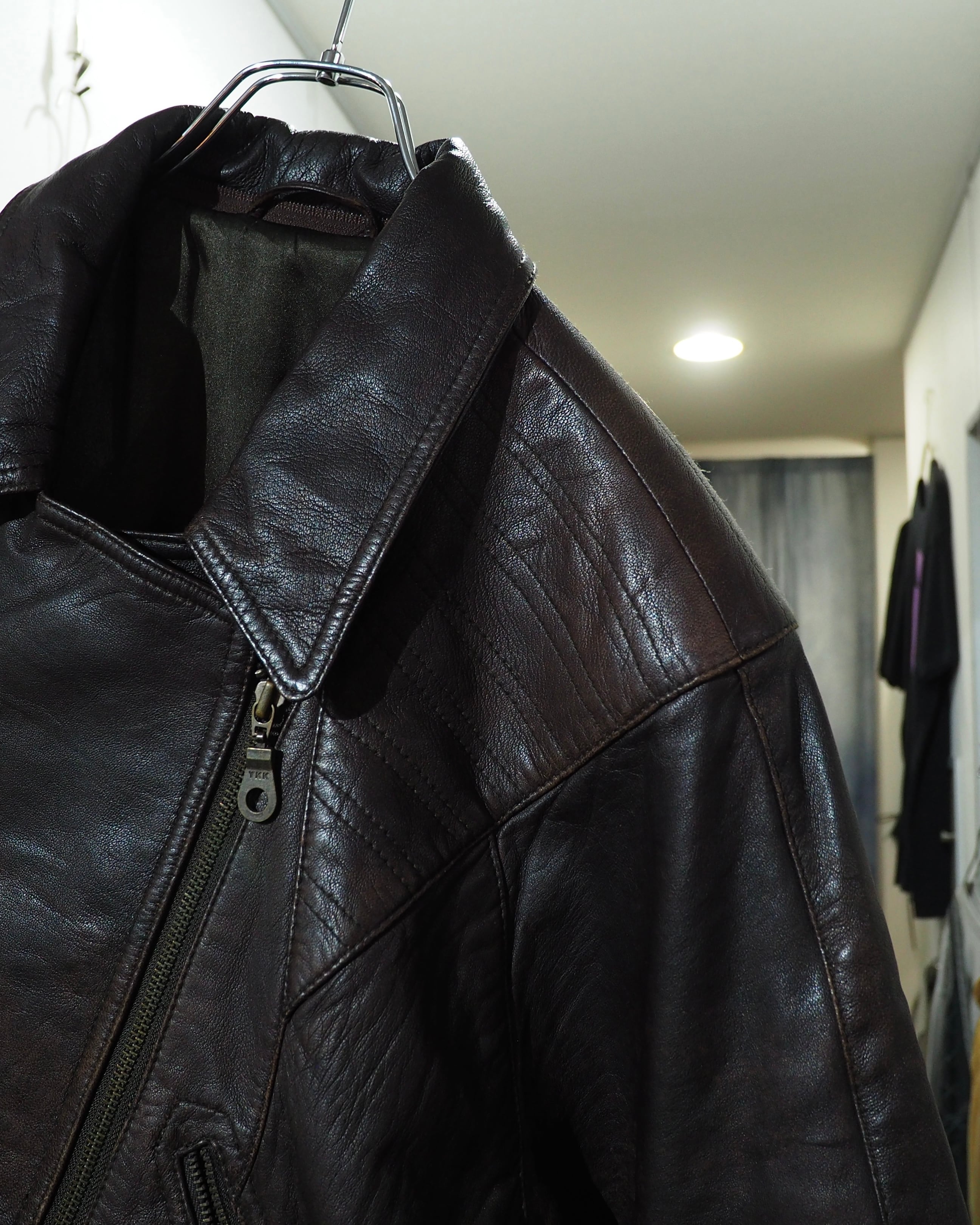 1990s " 変形 " Diagonal Zipper Design Vintage Lamb Leather Jacket