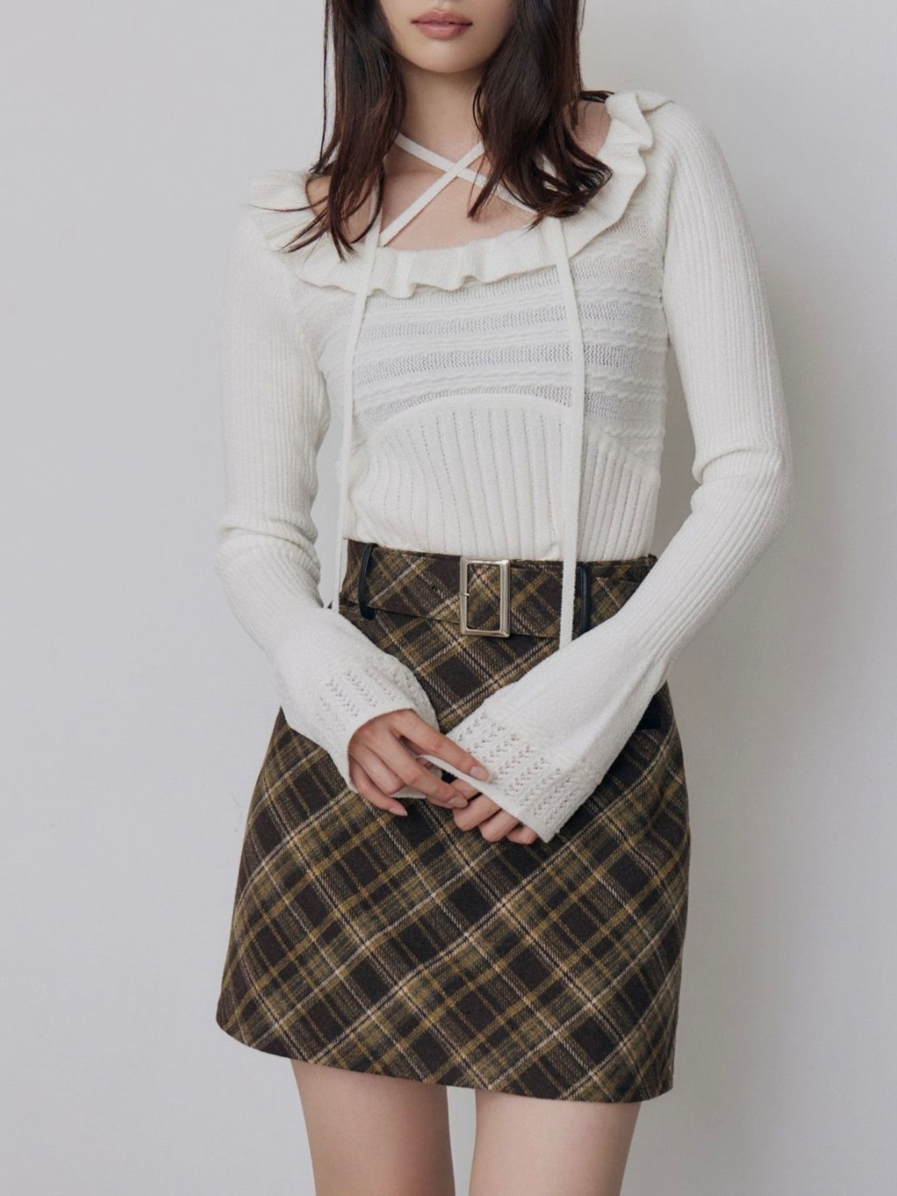 Frill Lace Knit Top / WHITE - 1