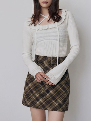 Frill Lace Knit Top / WHITE