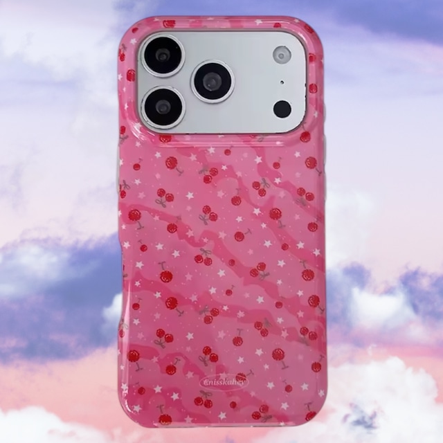 さくらんぼ ピンク iPhoneケース | スマホケース iPhone ケース アイフォンケース | 機種 iPhone 14 15 16 17 Pro Max シリーズ