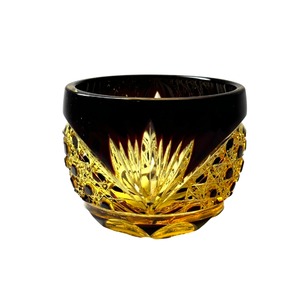 江戸切子　クリスタルガラスぐい呑（琥珀色赤）　