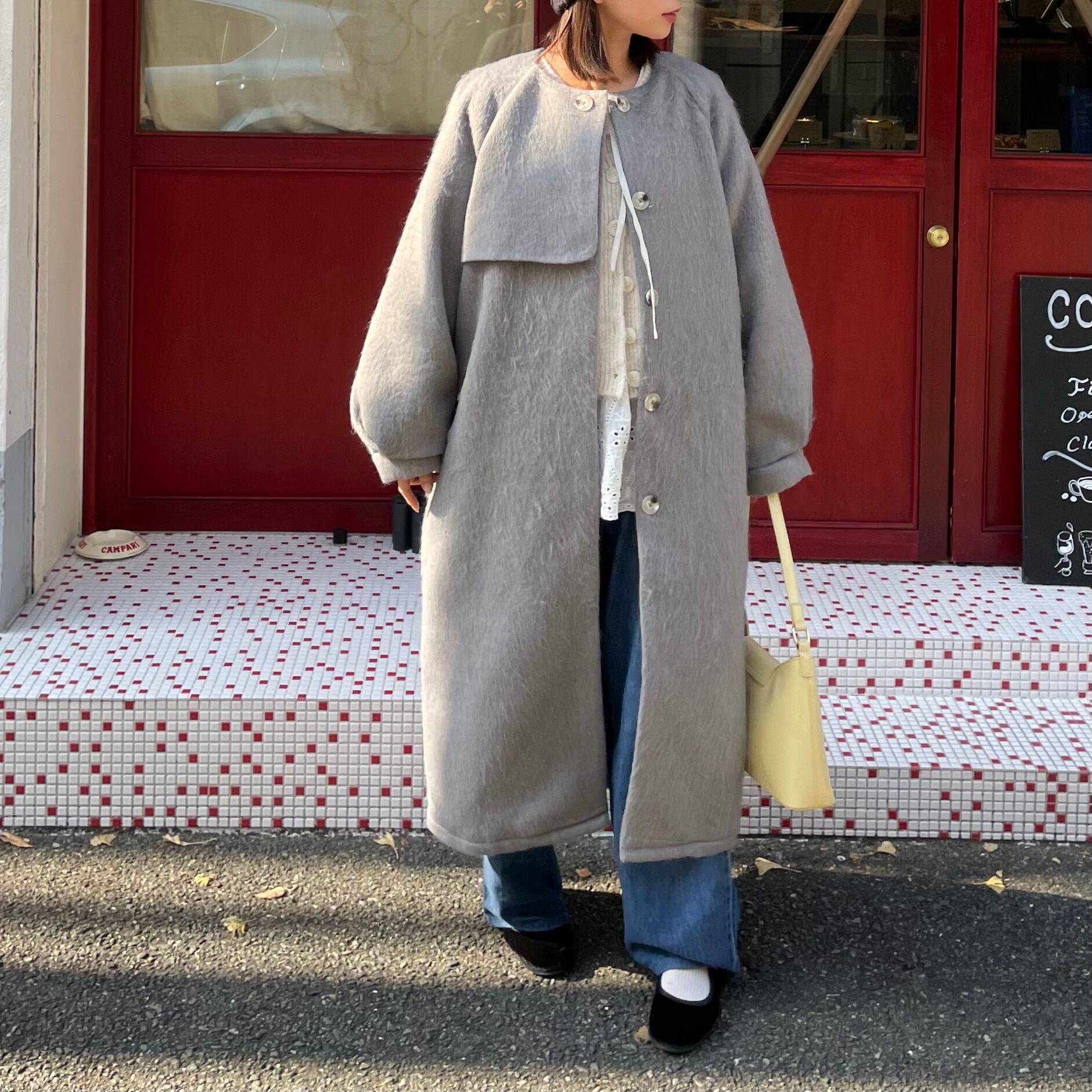 シャギーノーカラーロングコート #