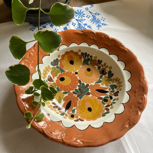 オレンジ 花モチーフ飾り皿