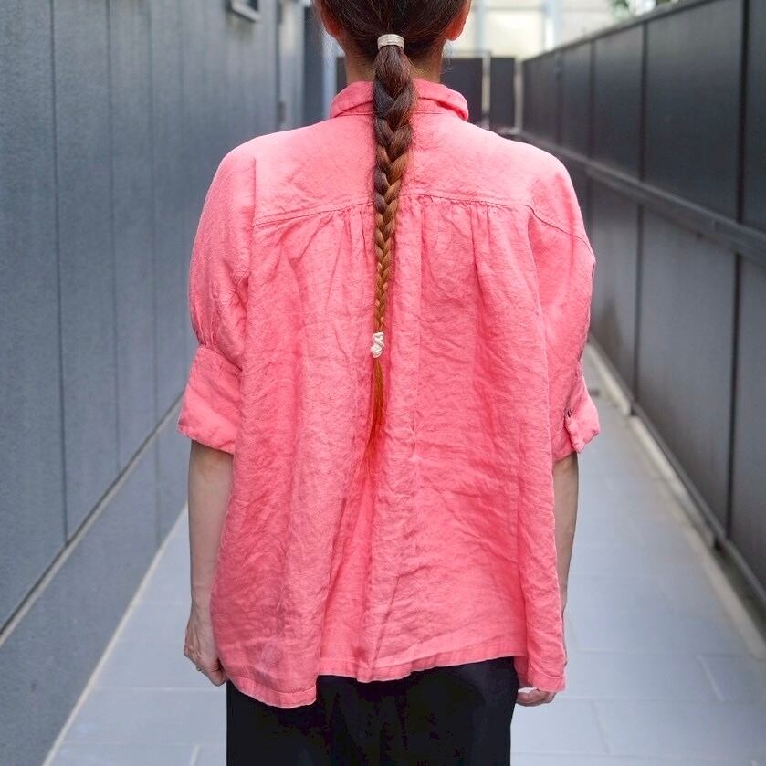 オネット Honnete アイリッシュリネン ハーフスリーブ ギャザーブラウス