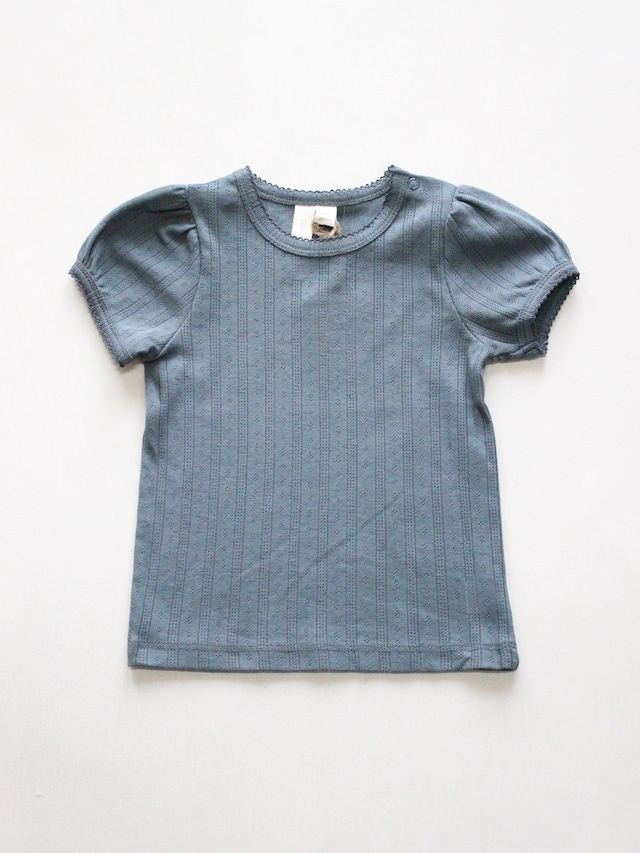 little cotton clothes   Organic Pointelle T-shirt Storm Blue