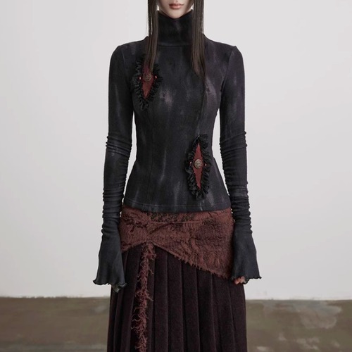 Embroidered high neck detail top C1422