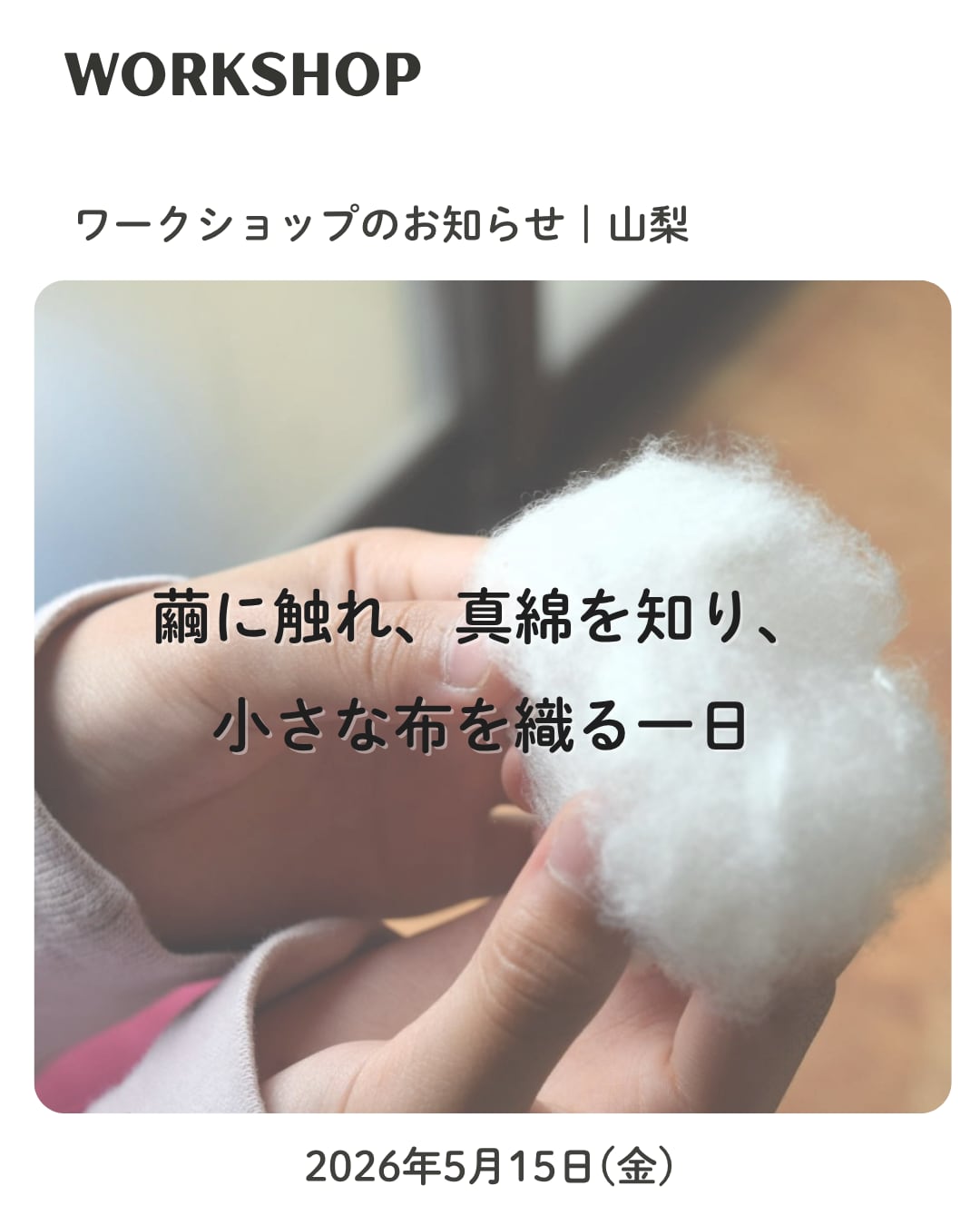 【5/15開催】繭から布へ|山梨の工房で過ごす小さな時間ワークショップ | From Cocoon to Cloth | A Quiet Day at the Yamanashi Studio