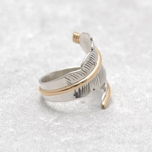 【INDIAN JEWELRY インディアンジュエリー】Navajo Feather Ring ANNE VALENCIA ナバホ族 フェザーリング アン・ヴァレンシア作 14KGF