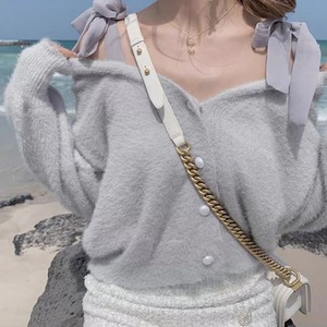 【ワンサイズ】肩リボンふわふわカーディガン