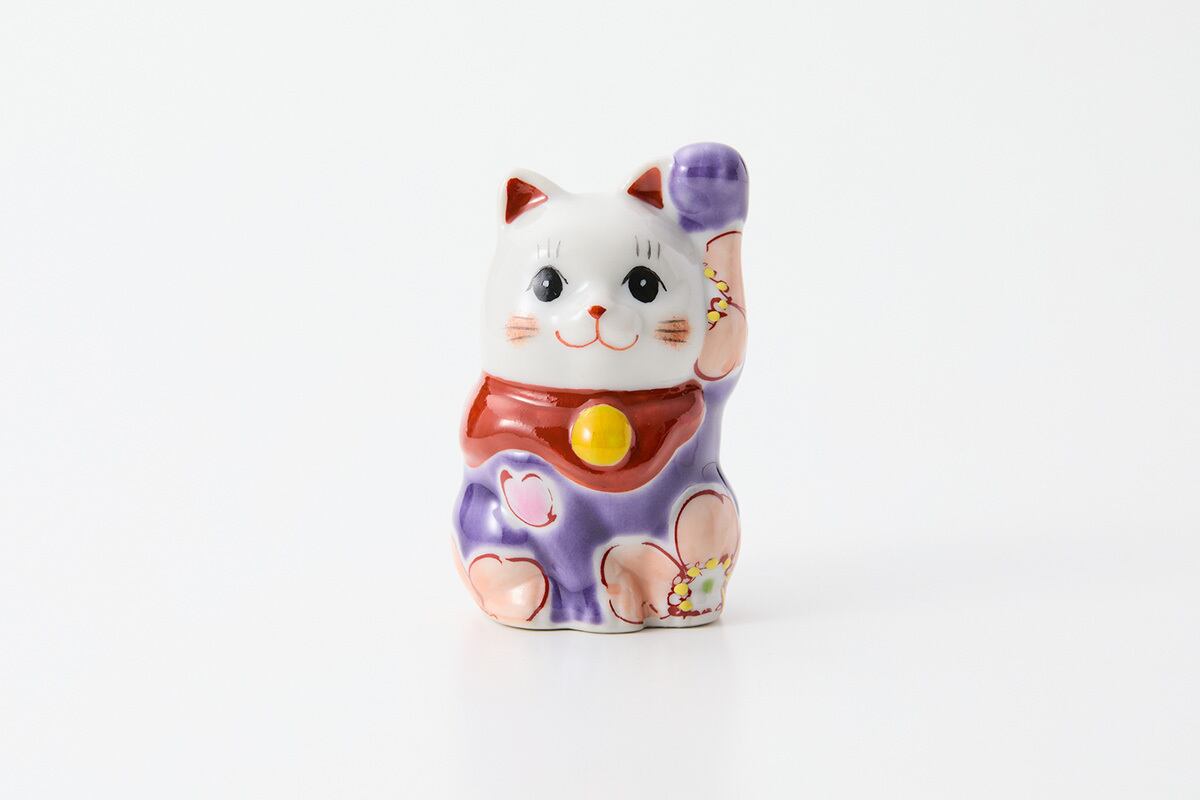 ミニ招き猫(左) バイオレット花うらら