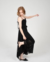 black frill ribbon dress