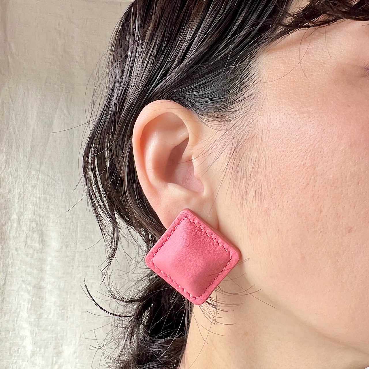 leather pierce/earring 《Calf Airas~square~》4colors | TO