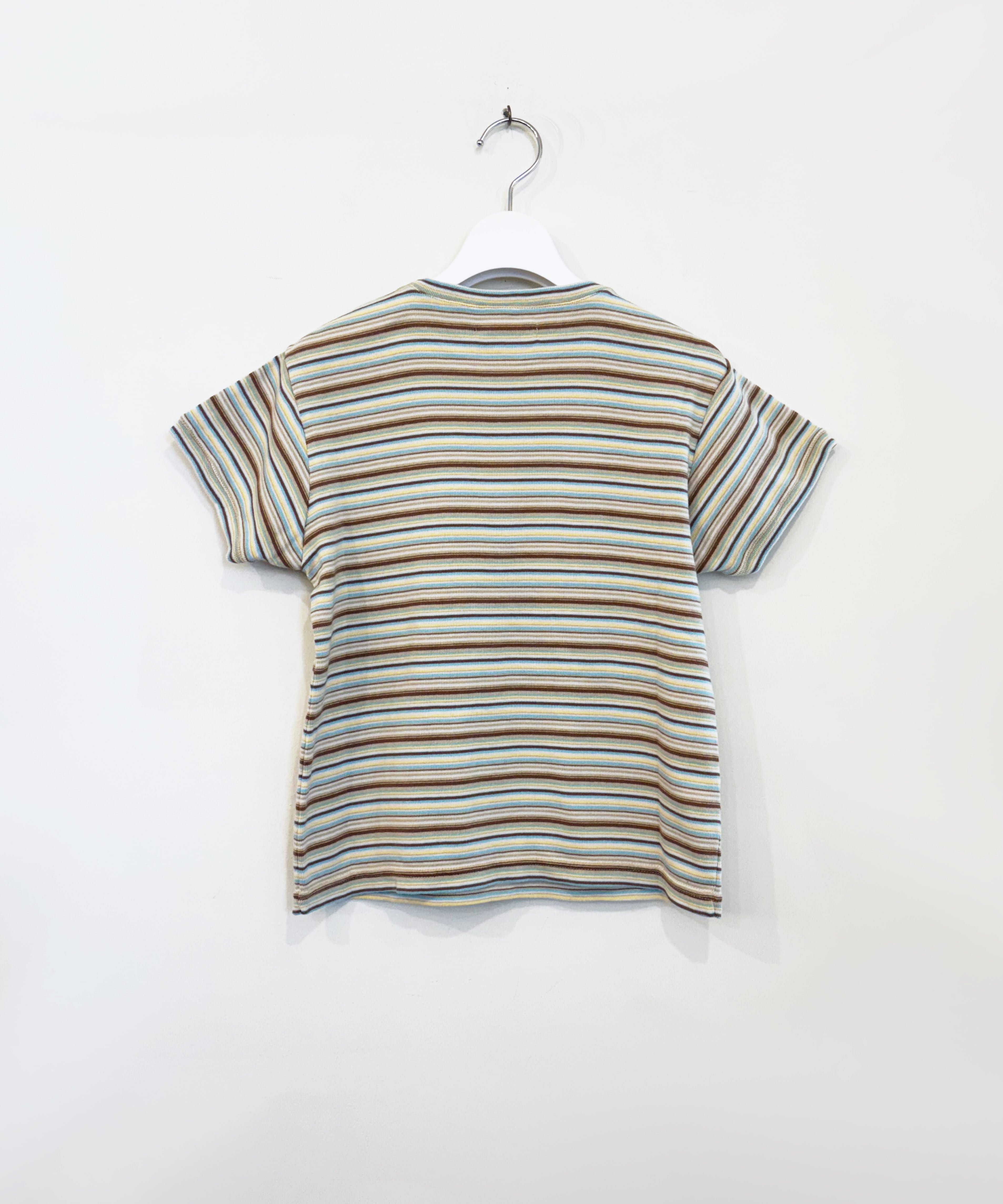 FUMIKA_UCHIDA / FU-V-CS003 MULTICOLOR STRIPE T-SHIRT (WHITE/BEIGE 
