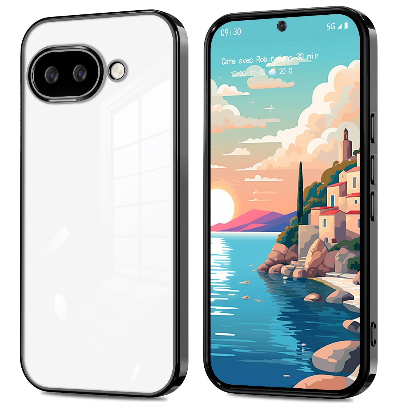 fuweisitong 用の Google pixel 10a ケース クリア 透明 ピクセル10a スマホケース カバー 耐衝撃 柔軟 薄型 ソフト tpu メッキ加工(ブラック)