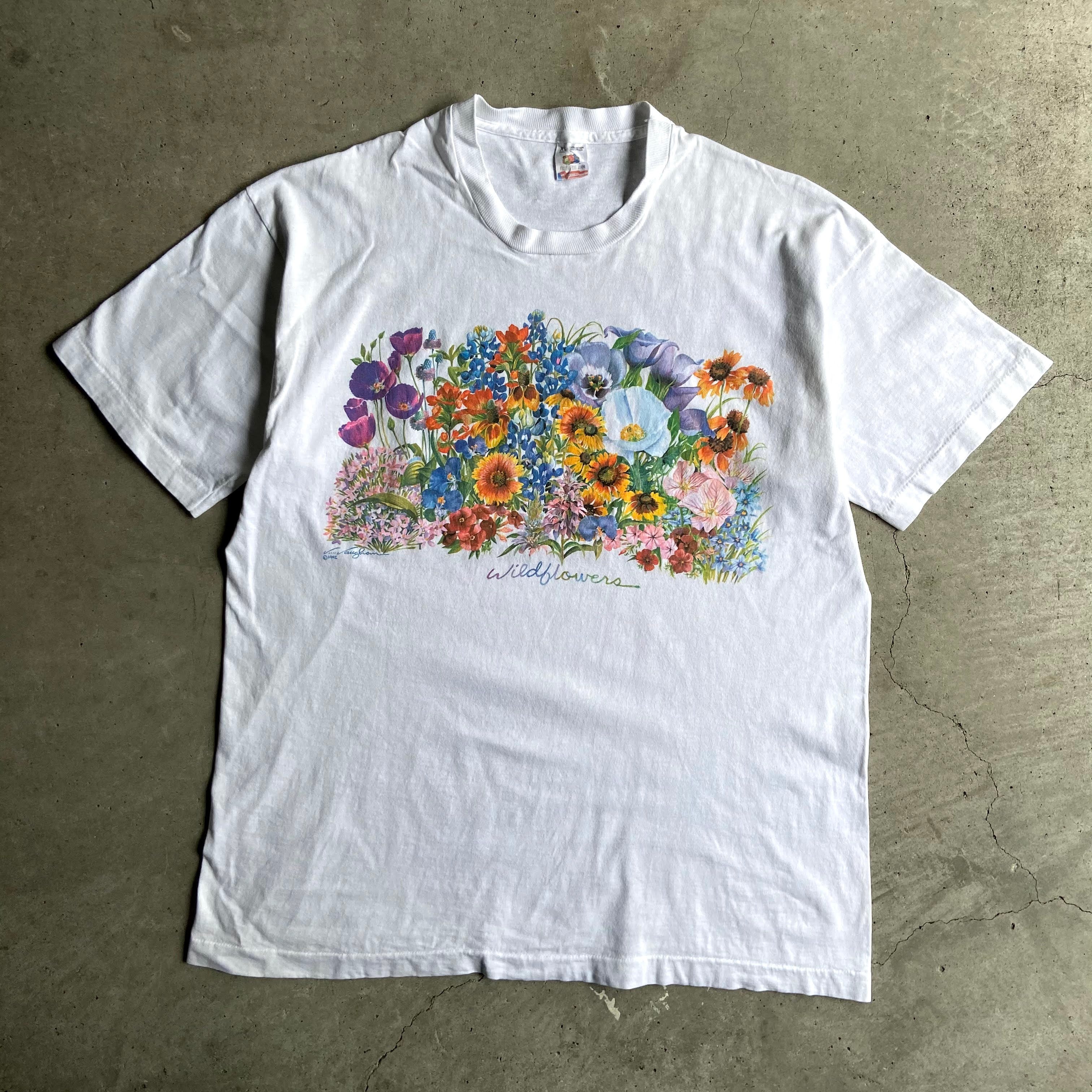 90年代 USA製 wildflowers フラワープリントTシャツ メンズXL レディース 古着 90s ヴィンテージ ビンテージ 花柄  シングルステッチ ホワイト 白【Tシャツ】 | cave 古着屋【公式】古着通販サイト