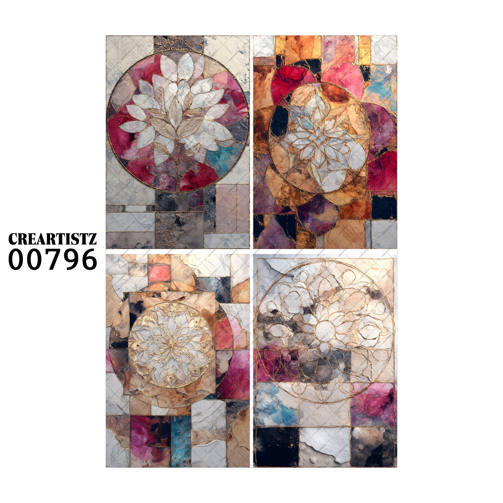 00796 背景 コラージュ素材 オリジナル 12枚セット (4種類×3枚) ペーパー/ステッカー CREARTISTZ
