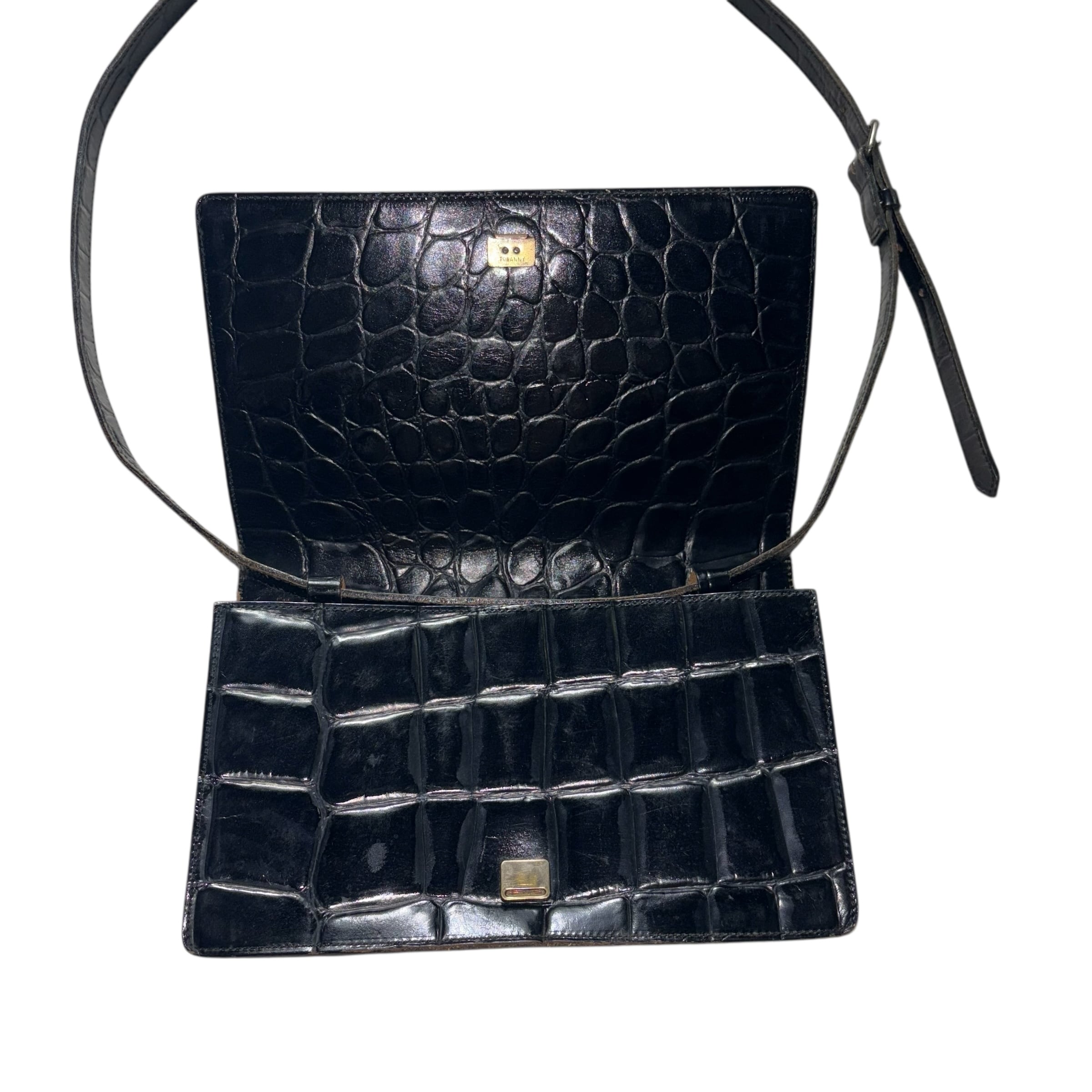 Jean Paul GAULTIER crocodile embossed leather shoulder bag | NOIR