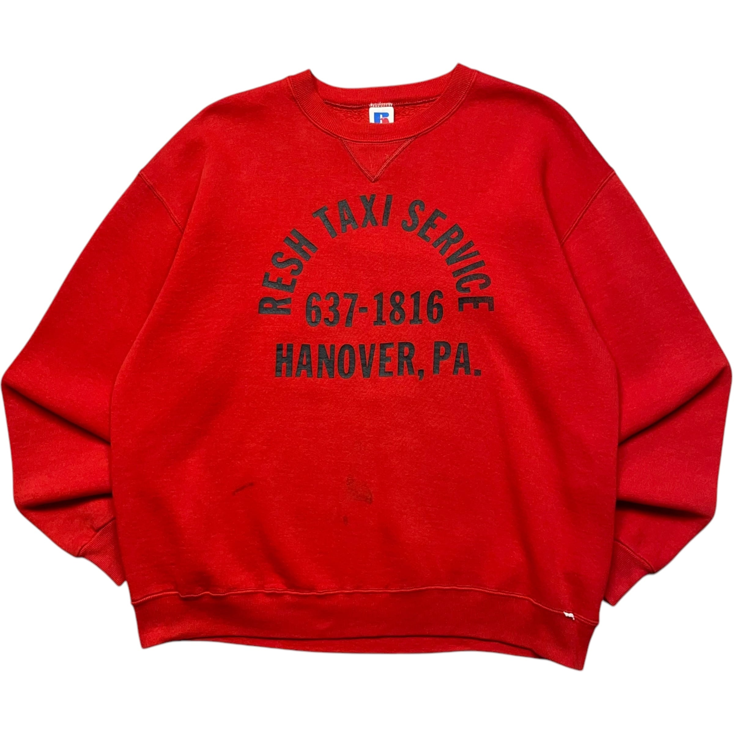 《XL》 russell athletic ラッセルアスレチック スウェット タクシー 企業プリント レッド USA製 80年代〜 no.6294