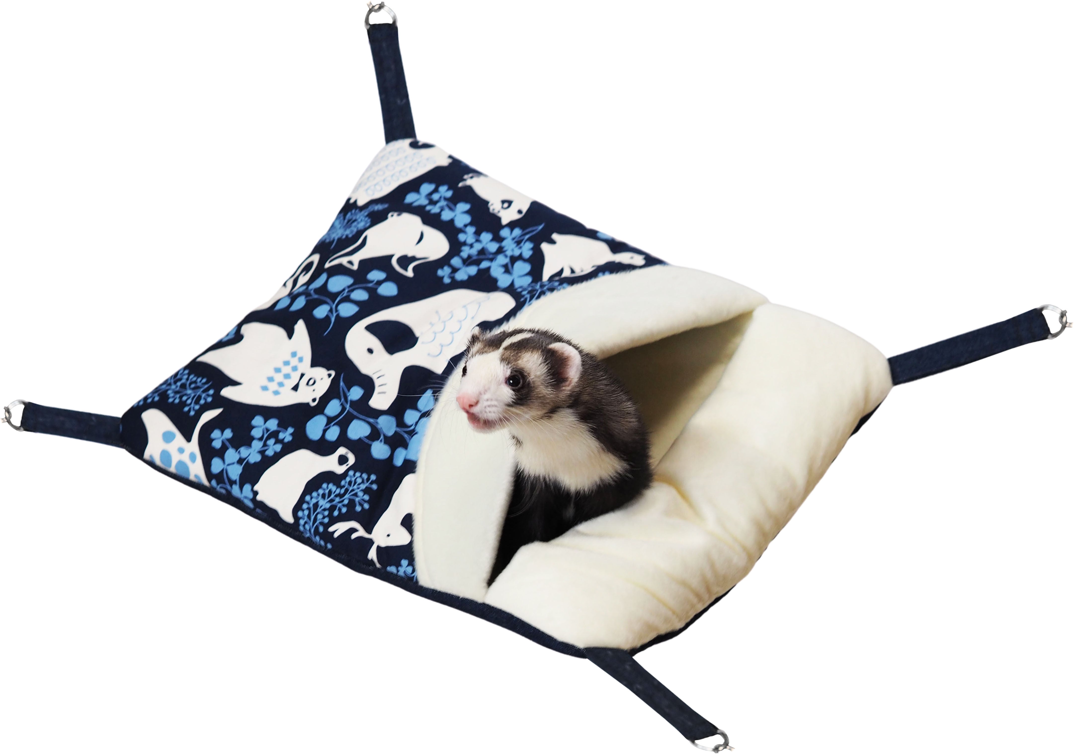 【フェレット】どうぶつ柄パクッと!ハンモック グレー/ネイビー