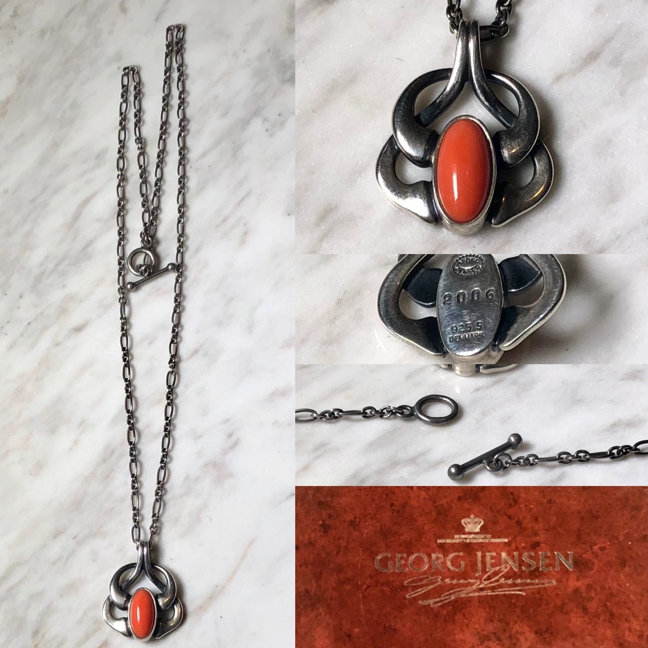 2006's GEORG JENSEN silver annual pendant set with coral