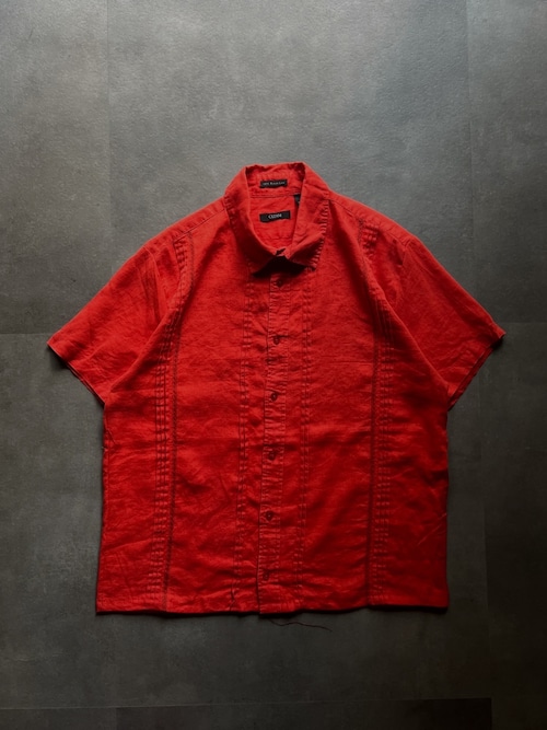 CEZANI 100%リネン 半袖シャツ キューバシャツ レッド XL