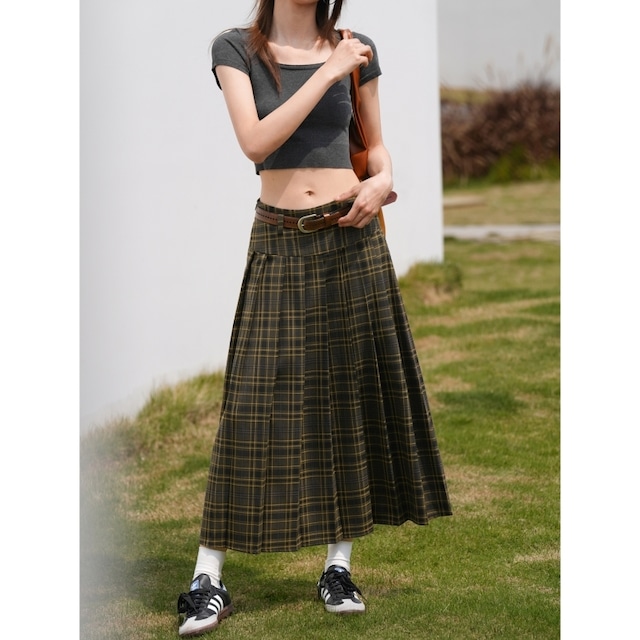 Retro Check Pleated Skirt KRE1891