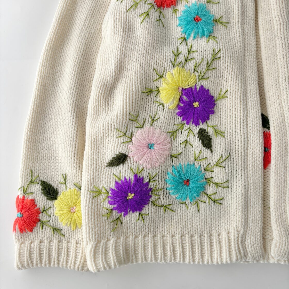 ビンテージ 古着 花 久しく 刺繍 レトロ 3D カーディガン 裏地付き 