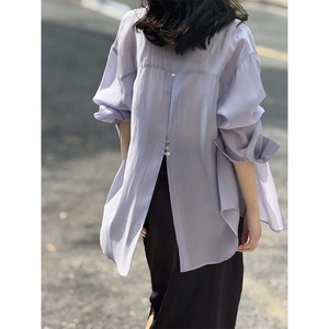 Back button design oversized sheer shirt ◇5colors 1930