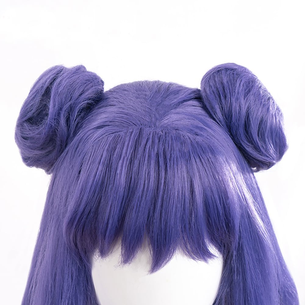 コスプレ耐熱ウィッグ ラベンダー パープル お団子 ロング ウィッグ
