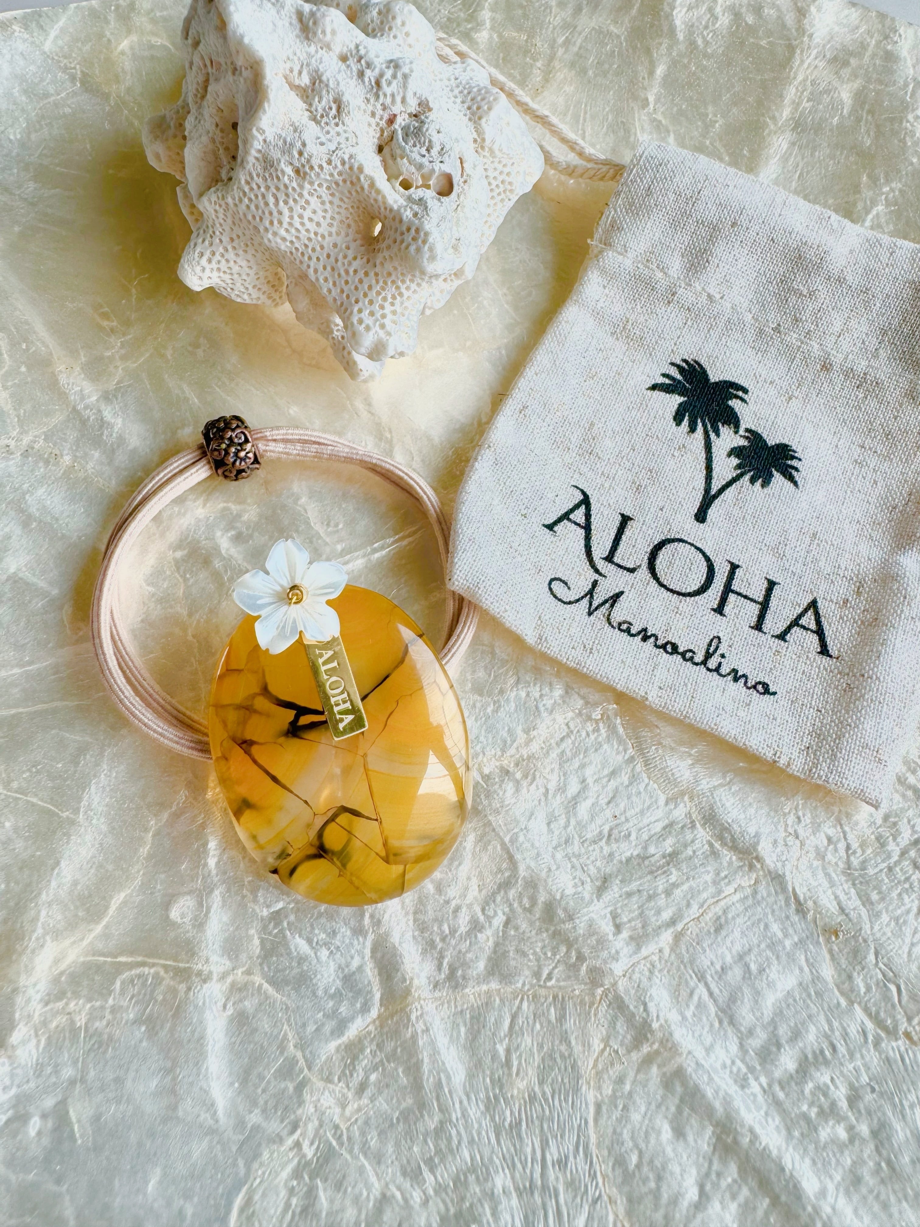 Hawaiian Sun yellow agate×Plumeria hair accessory(ハワイアン