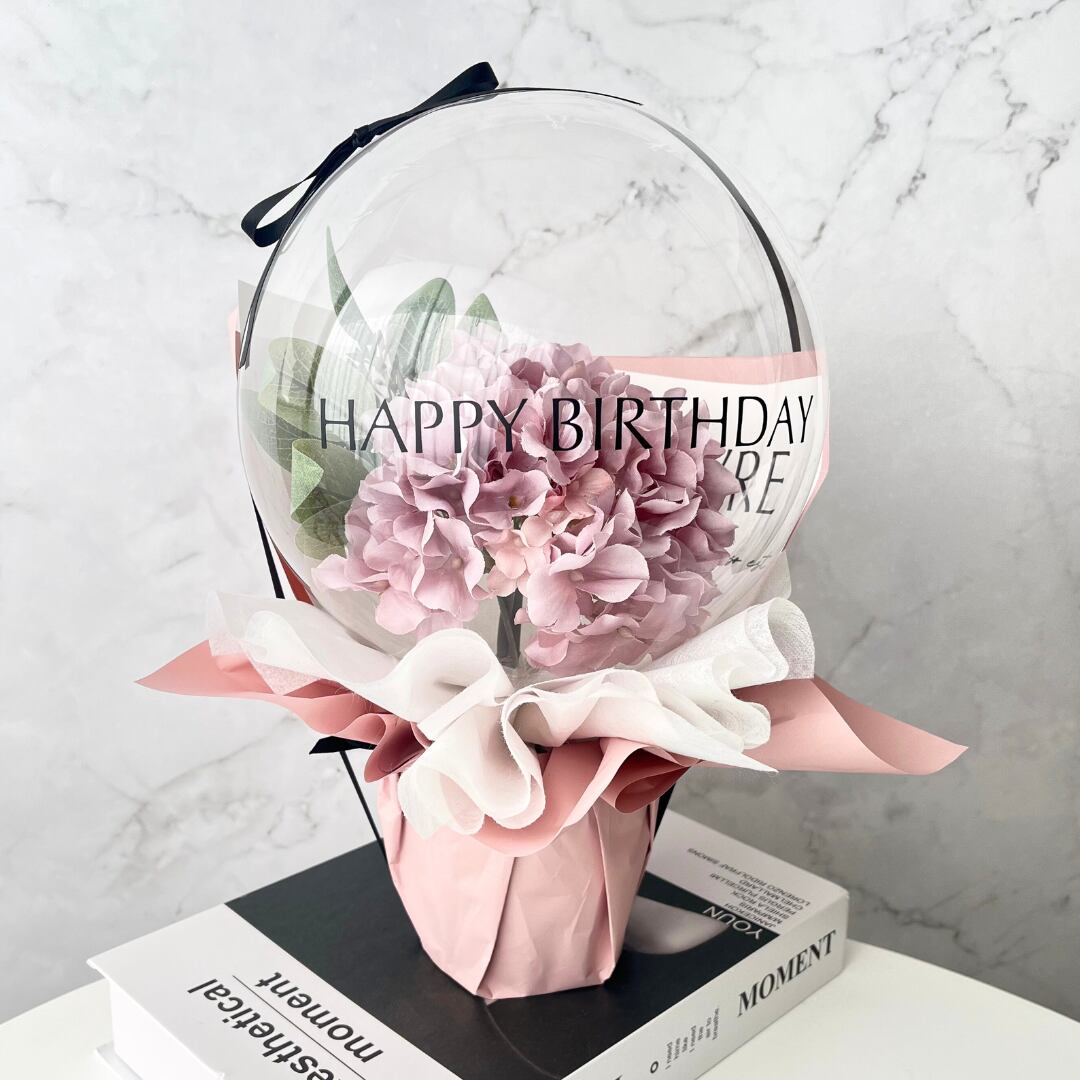 くすみパープルアジサイ バルーンアレンジ