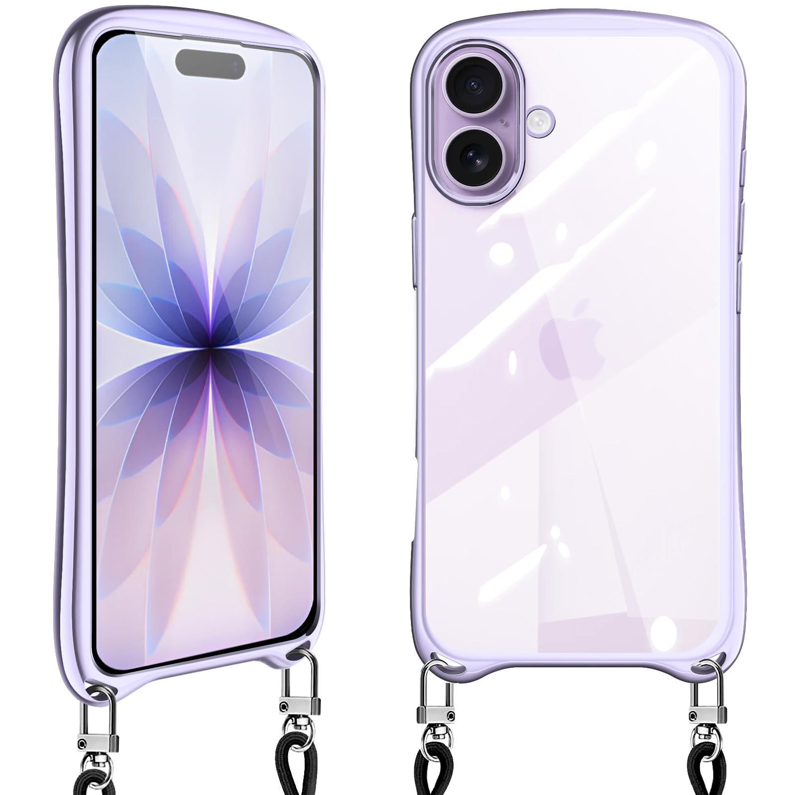 Loodoomo iPhone 17 用の ケース ショルダー クリア いphone17 スマホケース カバー肩掛け(ライトパープル)