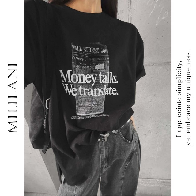 プリント ビッグシルエット 半袖 カジュアルTシャツ ◆2color　204618