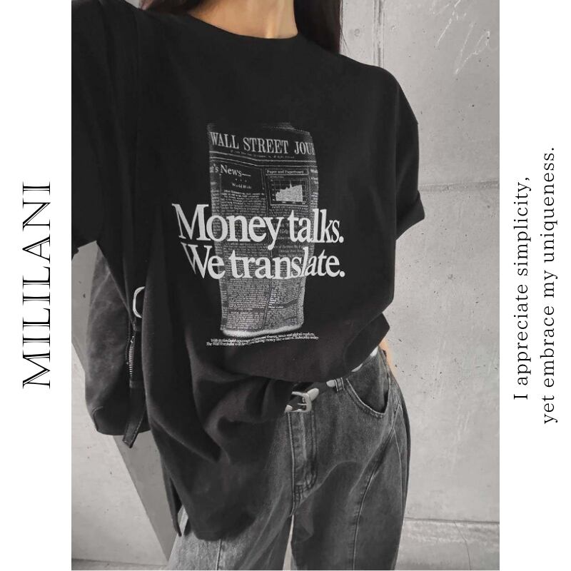 プリント ビッグシルエット 半袖 カジュアルTシャツ ◆2color 204618