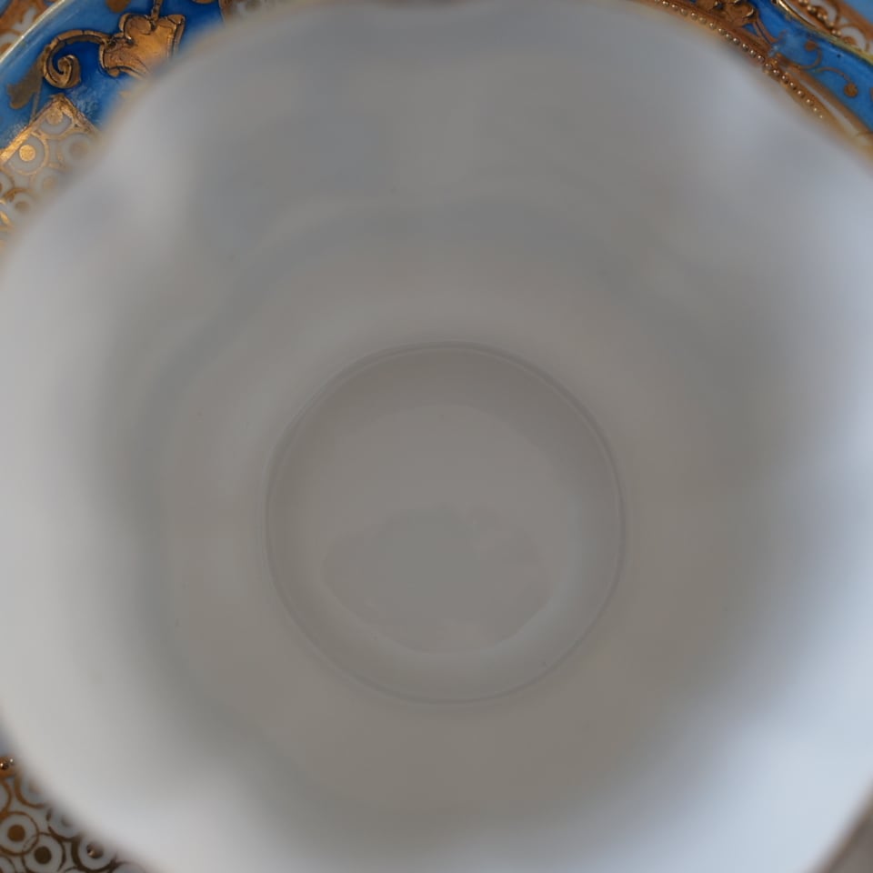 限定1客 オールドノリタケ 淡ブルー＆金彩ローズ装飾トリオ ティー