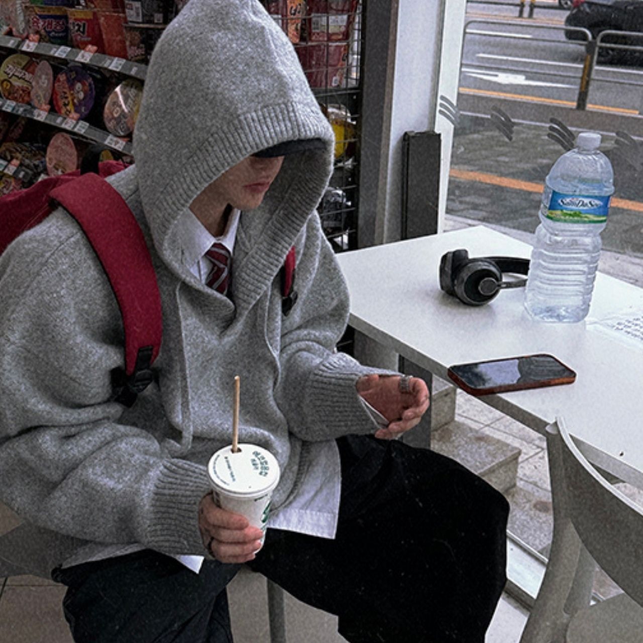 ルーズニットグレーフーディー　1056