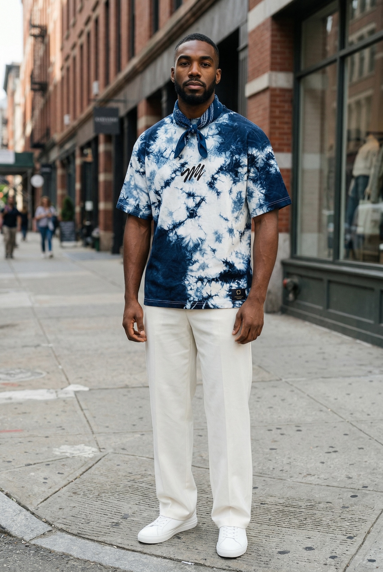 藍染めタイダイ刺繍Tシャツ ICE