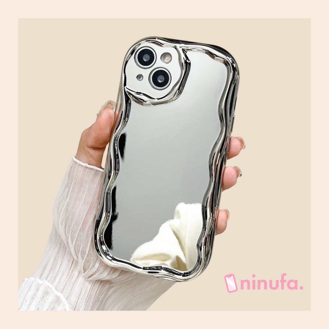 iPhone全機種対応】シルバーメタル◎人気うねうねケース シンプル