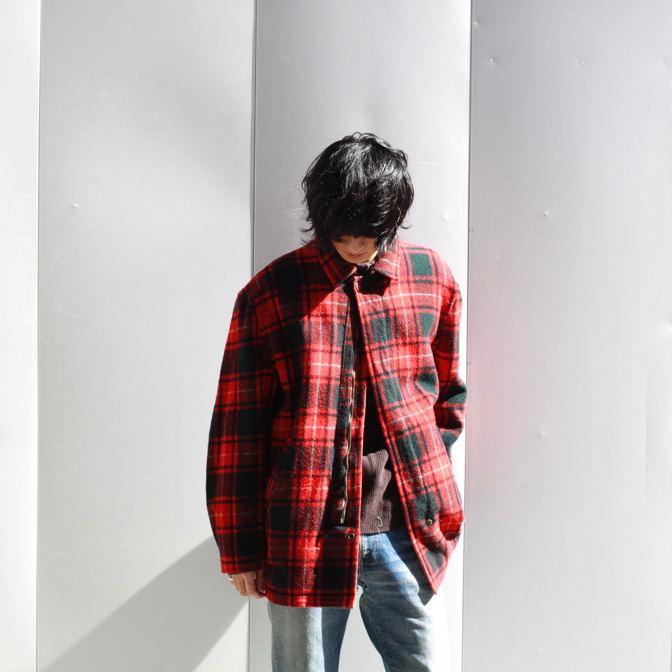 1950's Woolrich plaid wool × cotton twill reversible coat レッド