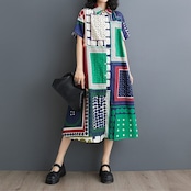 幾何柄 配色 シャツワンピース 30175