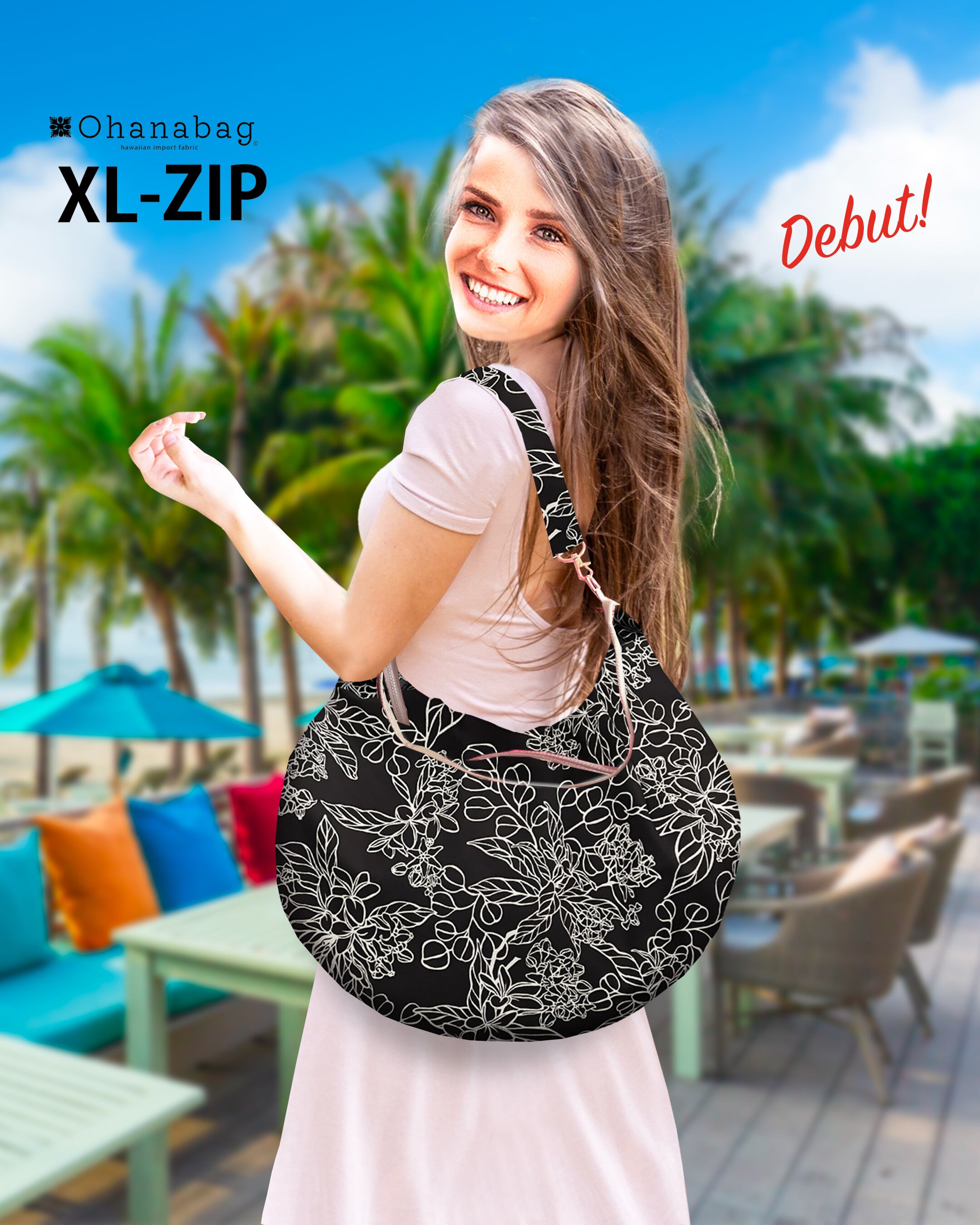 完売【XL-ZIP・プルメリアブラック】Hawaiian Ohana Bag/ XL-ZIP_008