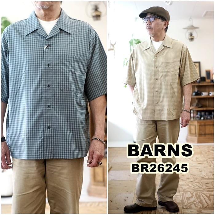 BARNS バーンズアウトフィッターズ 半袖オープンカラーチェックシャツ