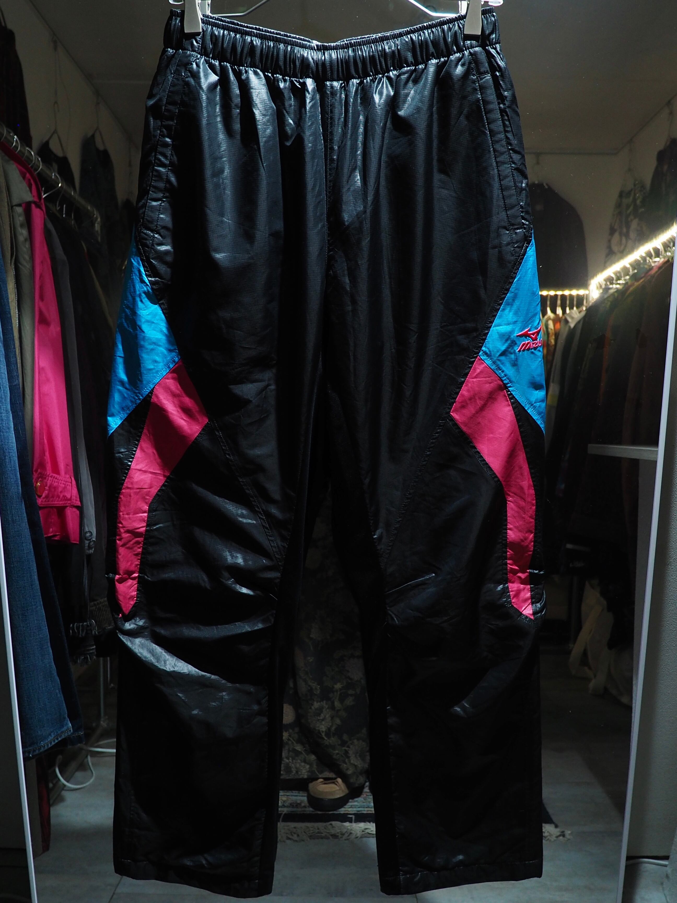 Dark Pink × Neon Blue color panel Switching Cyber track pants