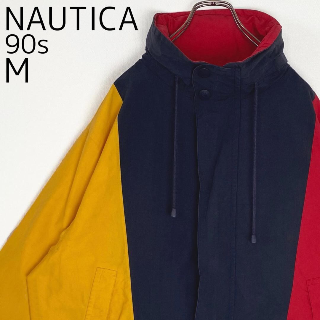 90s ノーティカ セーリングジャケット M ネイビー イエロー 赤 刺繍ロゴ | fuufu